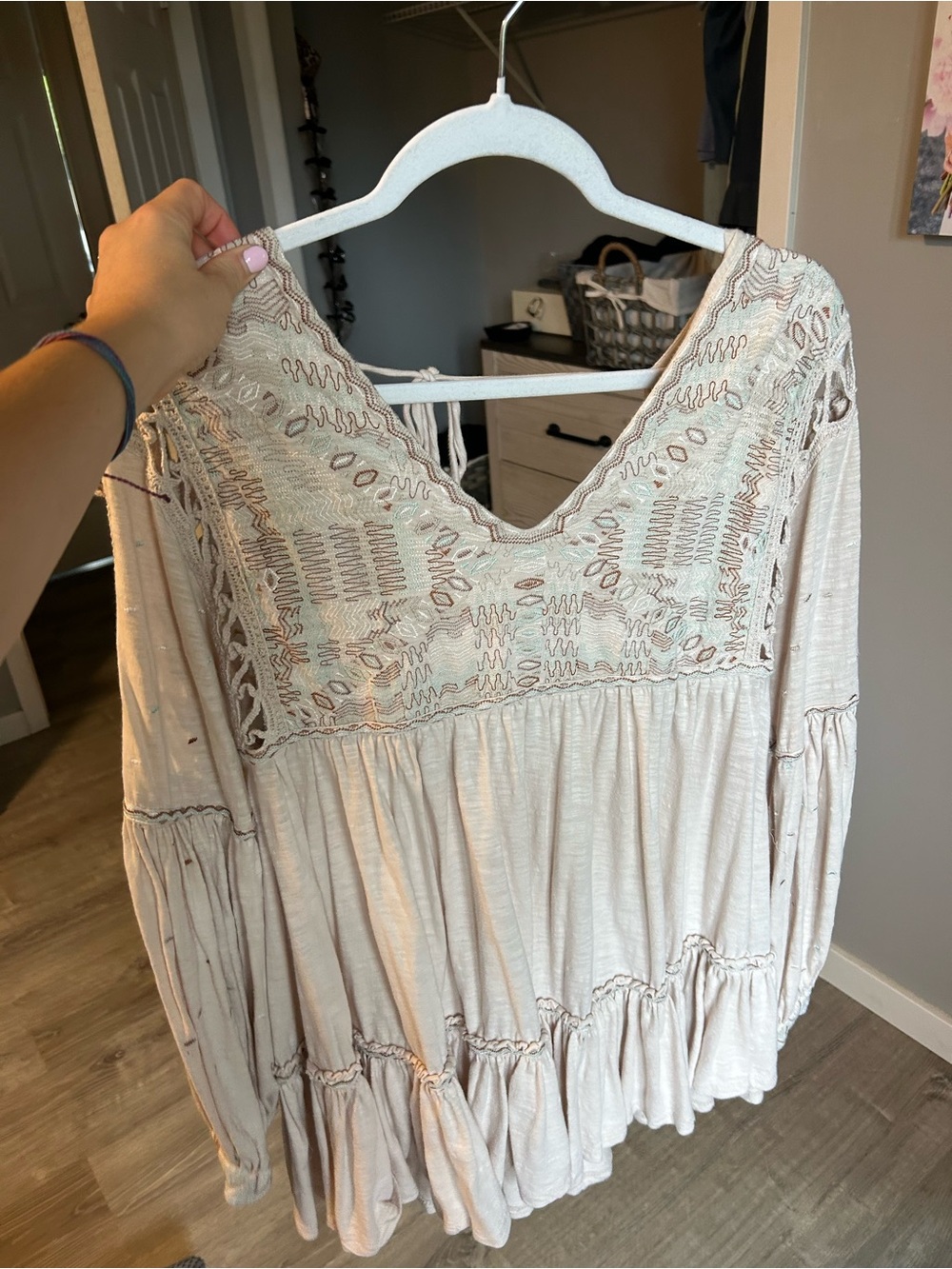 Free People Cream Lace-Detail Peasant Tunic